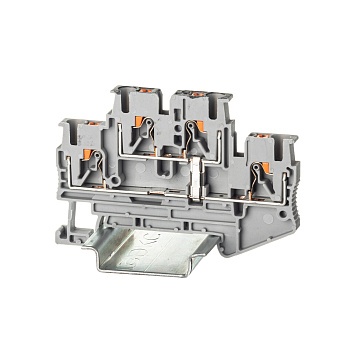 DKC Nuputuk Клемма двухуровневая, зажим push-in, 4 точки подключения, уровни соединены перемычкой, 2.5 кв.мм, серая