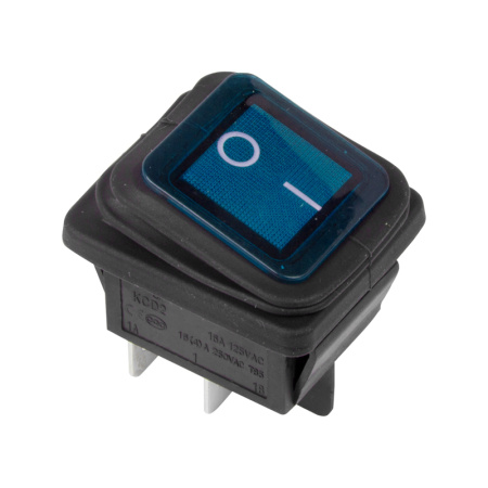 Выключатель клавишный 250V 15А (4с) ON-OFF синий с подсветкой ВЛАГОЗАЩИТА Rexant 36-2361