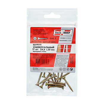 Tech-Krep Саморез ШУж 4,0х30 пот. гол. (17 шт) - пакет 102491