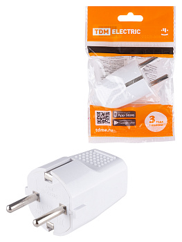 TDM Вилка прямая с/з белая c перфорацией 10А 250В SQ1806-0197