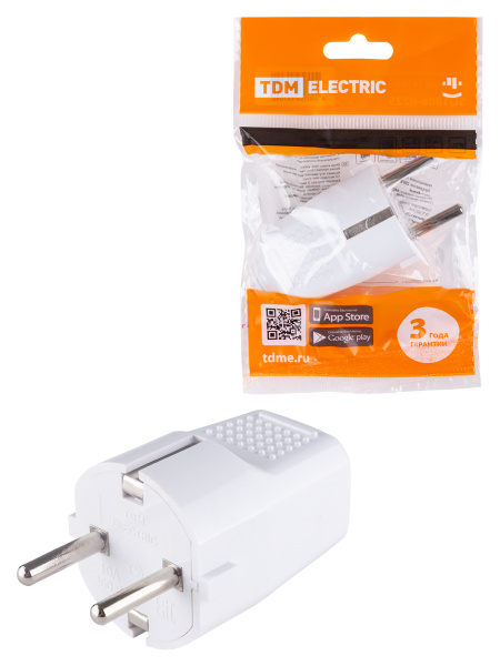 TDM Вилка прямая с/з белая c перфорацией 10А 250В SQ1806-0197