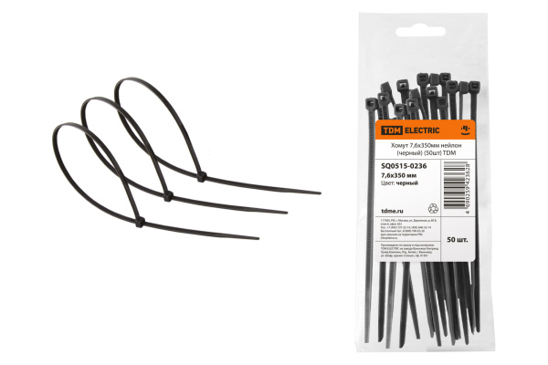 TDM Хомут 7,6х350мм нейлон (черный) (50шт) SQ0515-0236