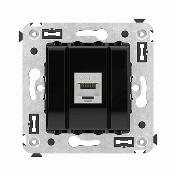 DKC Компьютерная розетка RJ-45 без шторки в стену, кат.6 одинарная экранированная, "Avanti", "Черный квадрат"