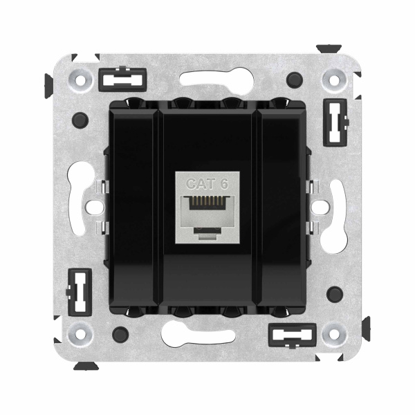 DKC Компьютерная розетка RJ-45 без шторки в стену, кат.6 одинарная экранированная, "Avanti", "Черный квадрат"
