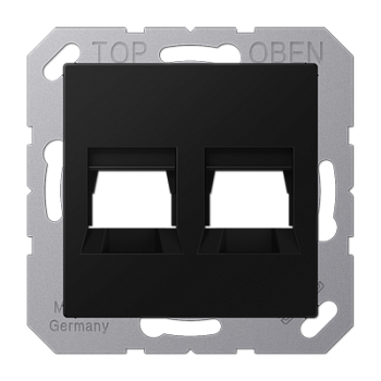 JUNG A Flow/A 550 Черный матовый Kрышка для 2-х разъемов для IMP разъемов, без видимого винта, подпружиненная шторка A1569-25WESWM