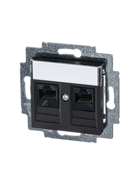 Купить ABB EPJ Levit антрацит / дымчатый чёрный Розетка компьютерная, 2хRJ45 кат,5e, антрацит 2CHH295118A6063