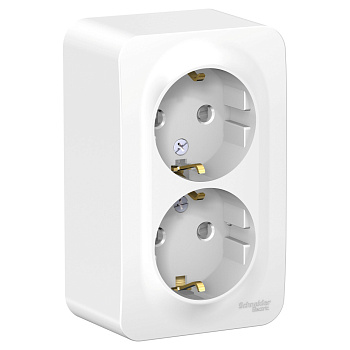 Systeme Electric Blanca наруж Бел Розетка 2-ая с/з со шторками 16А, 250В, монтажная пластина