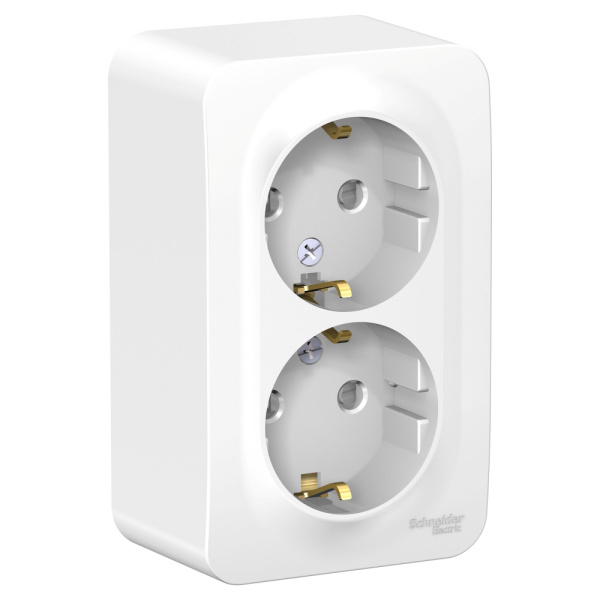 Systeme Electric Blanca наруж Бел Розетка 2-ая с/з со шторками 16А, 250В, монтажная пластина