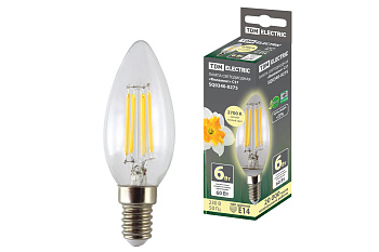 TDM Лампа светодиодная "Филамент" С37-6 Вт-230 В-2700 К–E14 SQ0340-0275