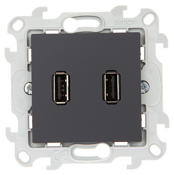 Simon 24 Графит Коннектор 2хUSB 2.0 тип A 2411090-038