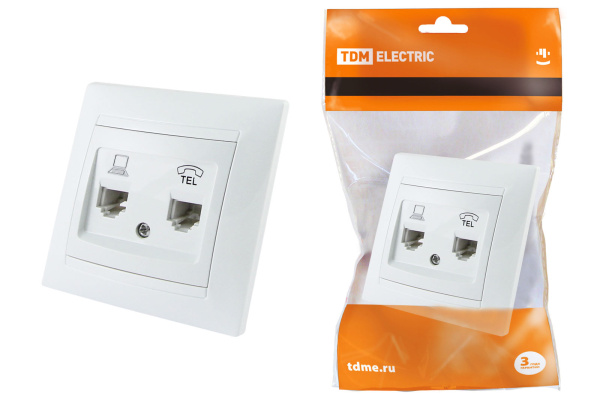 TDM Розетка телефонная RJ11 + компьютерная RJ45 белая "Лама" SQ1815-0019