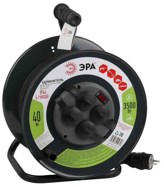 ЭРА RMx-4es-3x1.5-40m-IP44(KG) Удлинитель силовой на металлической катушке c/з 4 гн 40м КГ 3х1.5