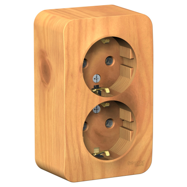 Systeme Electric Blanca наруж Ясень Розетка 2-ая с/з. без шторок 16А, 250В, изолир. пластина