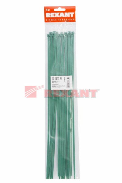 Купить Хомут nylon 400 x 4,8 мм 25шт зеленый Rexant 07-0403-25