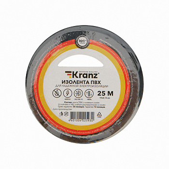 Kranz Изолента ПВХ 0.13х19 мм, 25 м, черная (5 шт./уп.) KR-09-2206