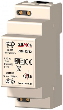 Zamel Блок питания импульсный 230VAC/12VDC 1200мА IP20 на DIN рейку 2мод ZIM-12/12