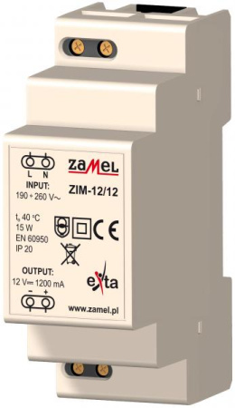 Zamel Блок питания импульсный 230VAC/12VDC 1200мА IP20 на DIN рейку 2мод ZIM-12/12
