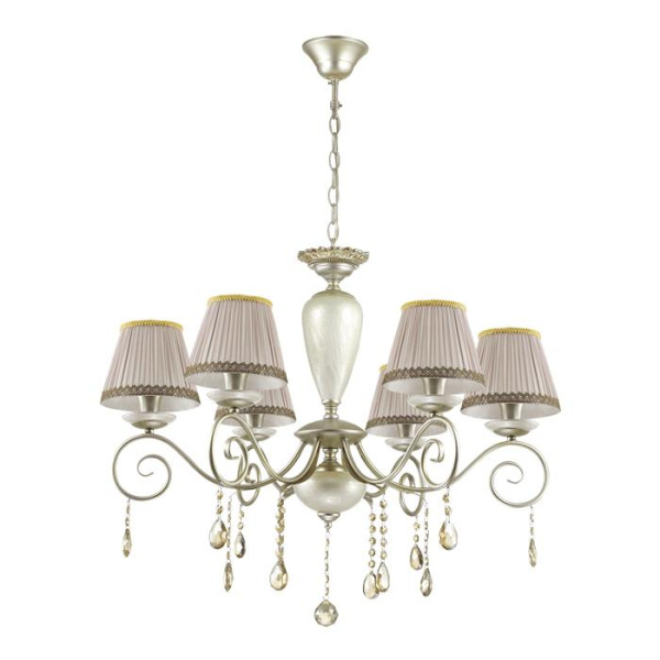 Odeon Light 3924/6 ODL18 526 мат.серебро/перламутр/ткань/стекло/хрусталь Люстра IP20 E14 6*40W 220V MARIONETTA