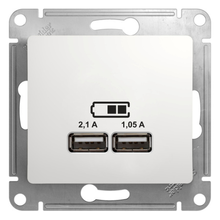 SE Glossa Бел Розетка USB 5В/2,1А, 2х5В/1,05А GSL000133