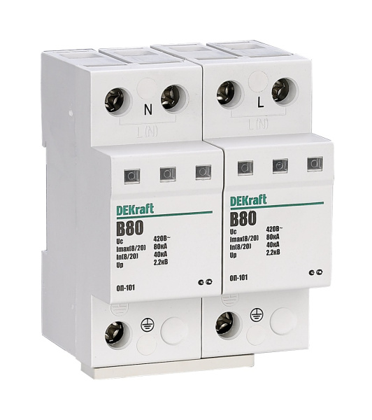 Купить Dekraft Ограничитель перенапряжений 1P+N 80кА класс B 440В