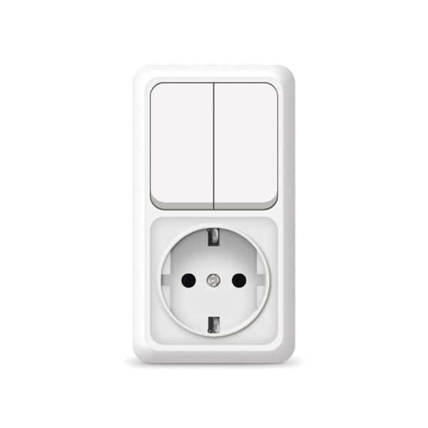 UNIVersal "Олимп" Блок Выключатель Бел 2 кл.+ Розетка с/з верт. О0040