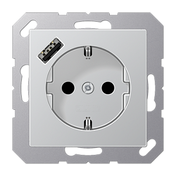 JUNG Розетка SCHUKO® с USB-зарядным устройством, тип А термопласт алюминий A1520-18AAL