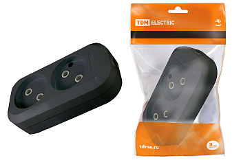 TDM Колодка розеточная 2 гнезда 2П б/з 10А 250В черная SQ1806-0112