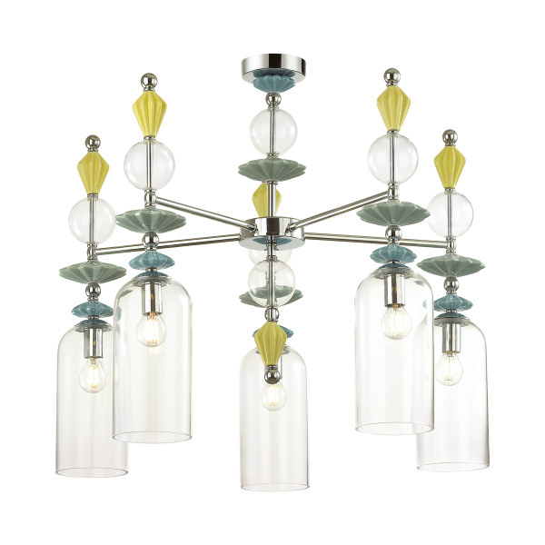 Купить Odeon Light 4893/5C CLASSIC ODL_EX22 33 хром/раноцветн./керамика/стекло Люстра потолочная E14 5*40W 4893/5C BIZET