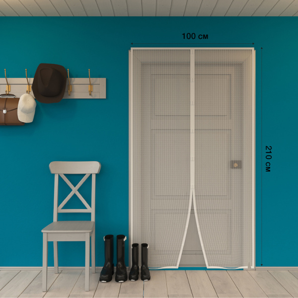 Дверная противомоскитная сетка белая (магниты пришиты по всей длине сетки!) Rexant 71-0223