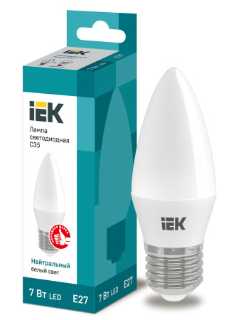 IEK Лампа светодиодная ECO C35 свеча 7Вт 230В 4000К E27 LLE-C35-7-230-40-E27