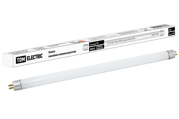 TDM Лампа люминесцентная линейная двухцокольная ЛЛ-12/8Вт, T4/G5, 4000 К, длина 339,4мм SQ0355-0003