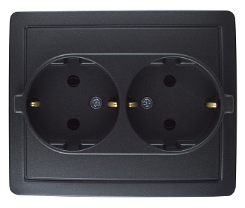 Simon 15 Графит Розетка двойная с заземлением 2х2Р+Е без шторок, винт.зажим,16А, 250В 1590456-038