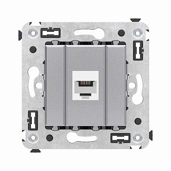 DKC Телефонная розетка RJ-12 без шторки в стену одинарная, "Avanti", "Закаленная сталь"