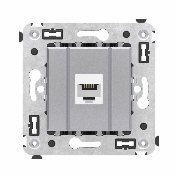 DKC Телефонная розетка RJ-12 без шторки в стену одинарная, "Avanti", "Закаленная сталь"