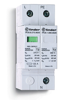 Finder Устройство защиты от импульсных перенапряжений УЗИП тип 2 (1 варистор + 1 искровый разрядник); модульный, ширина 35мм; степень защиты IP20 7P2282751020