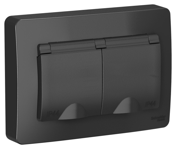 Купить Systeme Electric Blanca внутр Антрацит Розетка 2-ая с/з IP44 со шторками, 16А, 250В