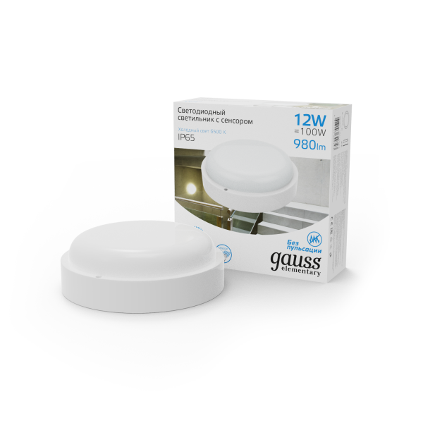 Купить Gauss Св-к ЖКХ UNIVERSAL круг 12W 980lm 6500K 160-260V IP65 D160*53 белый с микровол сенс LED 126411312-S