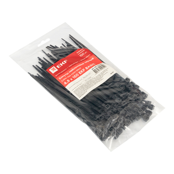 Купить EKF Basic Хомут нейлоновый черный (4,8х150) (100шт.)