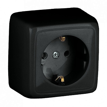 HEGEL Черный РА16-113-08 Розетка открытой установки, одноместная, с заземляющим контактом, с изолирующй пластиной