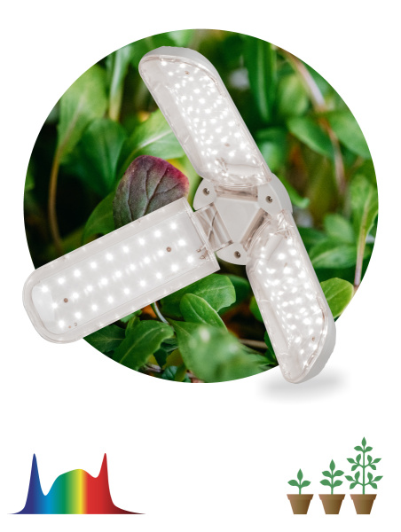 ЭРА Фитолампа для растений светодиодная ЭРА FITO-24W-Ra90-E27-FOLD 3-х лепестковая полного спектра 24 Вт Е27