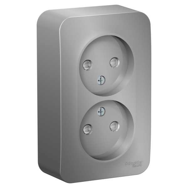 Systeme Electric Blanca наруж Алюминий Розетка 2-ая б/з со шторками 16А, 250В, изолир. пластина