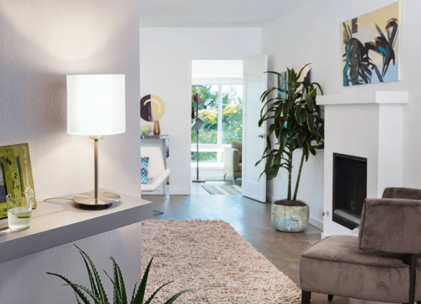 Купить Eglo Лампа настольная PASTERI, 1х60W(E14), Ø140, H275, никель матовый/текстиль, белый 95725