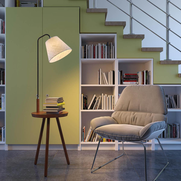 Купить Odeon Light 4666/1F ODL20 433 темное дерево/рогожка Торшер со столиком E27 1*60W 220V