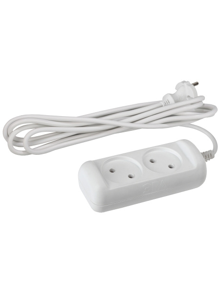 ЭРА Удлинитель электрический UX(6)-2-3m без заземления 2 розетки 3м ПВС 2x0,75мм2 6А белый