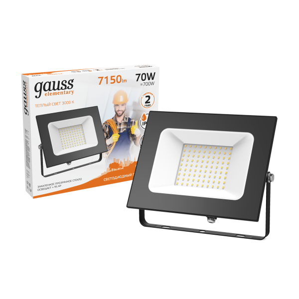 Купить Gauss Прожектор Elementary 70W 7150lm 3000К 175-265V IP65 черный LED 613527170