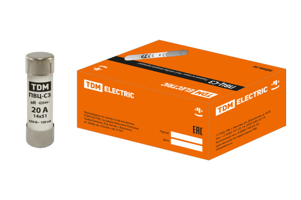 TDM Плавкая вставка ПВЦ-С3 14х51 aR (быстродействующая) 20А SQ0729-0050
