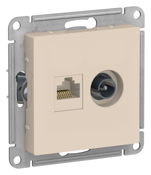Купить Systeme Electric AtlasDesign Беж Розетка двойная комп+ТВ, RJ45+TV, кат.5E, механизм
