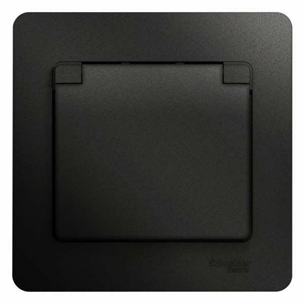 Systeme Electric Glossa Антрацит Розетка с/з со шторками с крышкой, 16А, IP20 (в сборе)