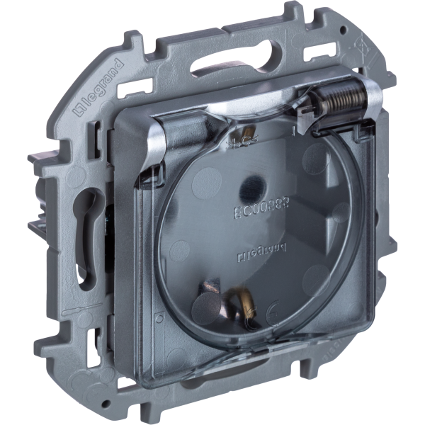 Купить Legrand INSPIRIA Алюминий Розетка 2К+З IP 44 с откидной крышкой и шторками - немецкий стандарт - 16 А - 250 В 673742