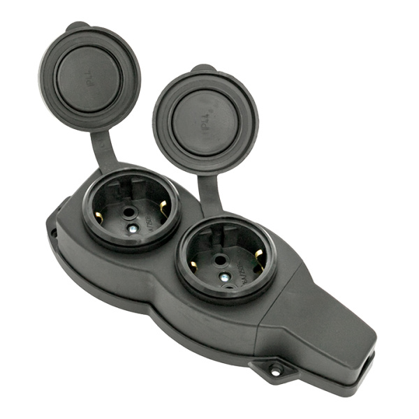 Купить EKF Basic Роз. (колодка) двухмест. с защит. крышками каучуковая 230В 2P+PE 16A IP44